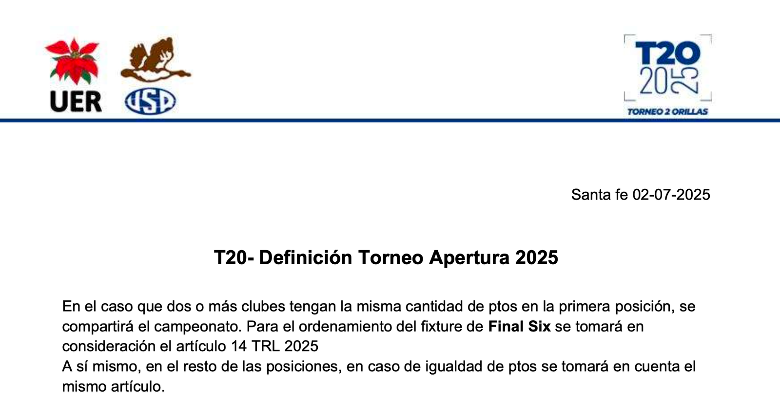 T20- Definición Torneo Apertura 2025